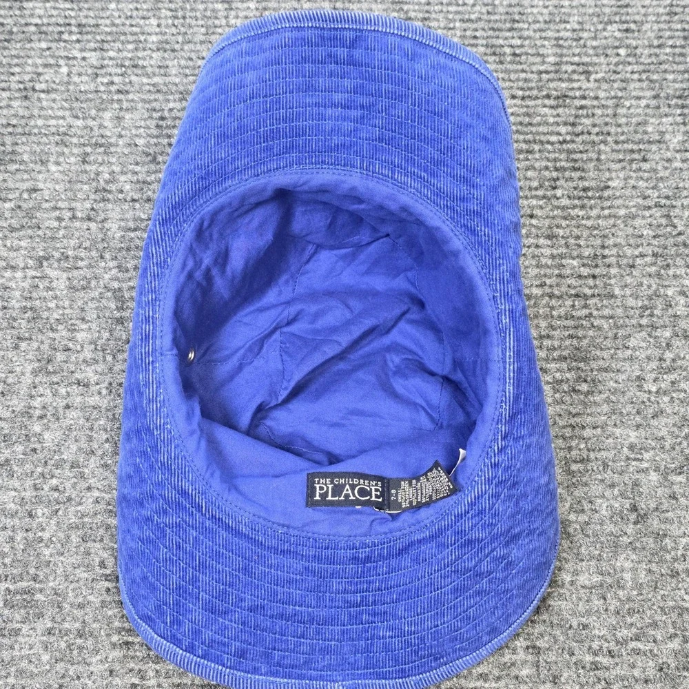The Childrens Place Corduroy Sun Bucket Hat Girls 7-8 Blue Flower Snap Up Sides
